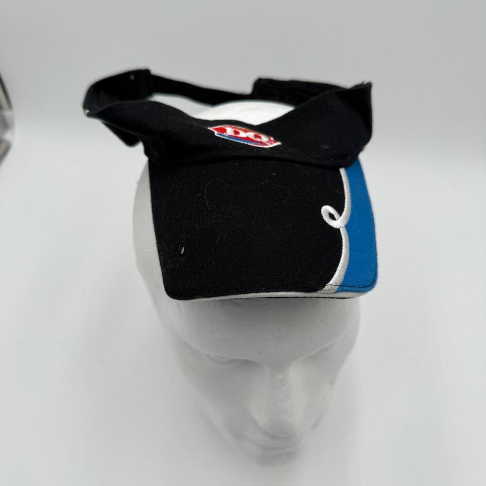 VTG Dairy Queen DQ Employee Visor Hat Black Blue Logo #LoveMyDQ Adjustable Cap